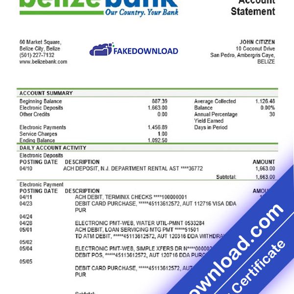 Belize Proof Address (psd)