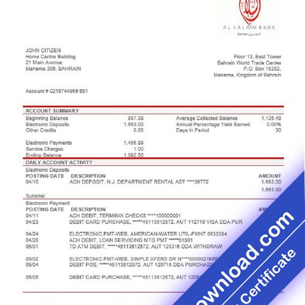 Bahrain Proof Address (psd)