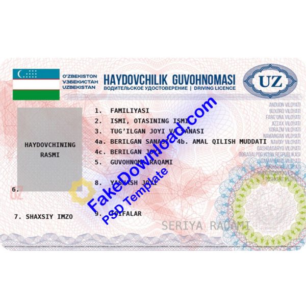 Uzbekistan Driver License (psd)