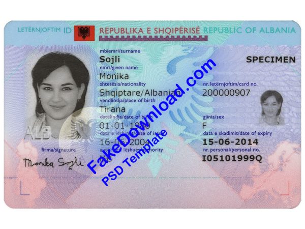Albania national id card (psd)