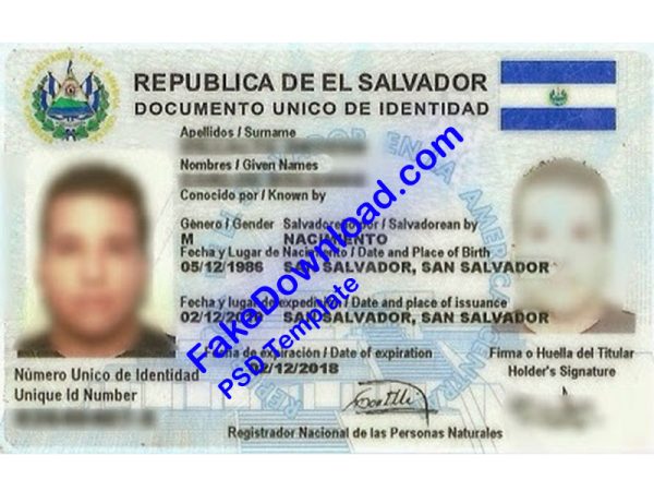 El Salvador national id card (psd)