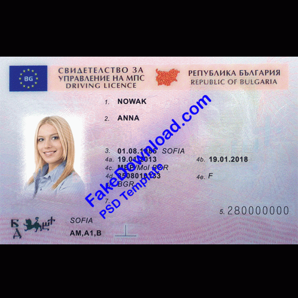 Bulgaria Driver License (psd)