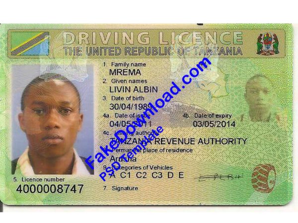 Tanzania Driver License (psd)