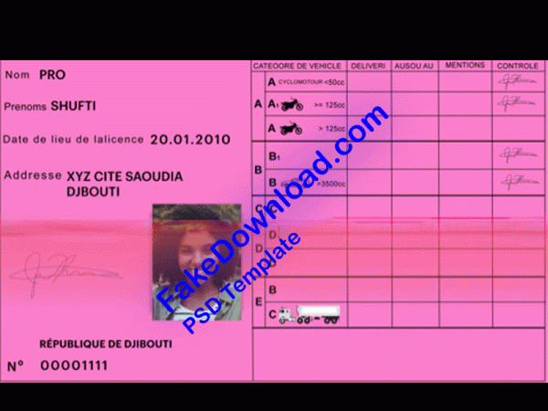 Djibouti Driver License (psd)