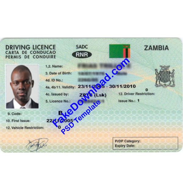Zambia Driver License (psd)