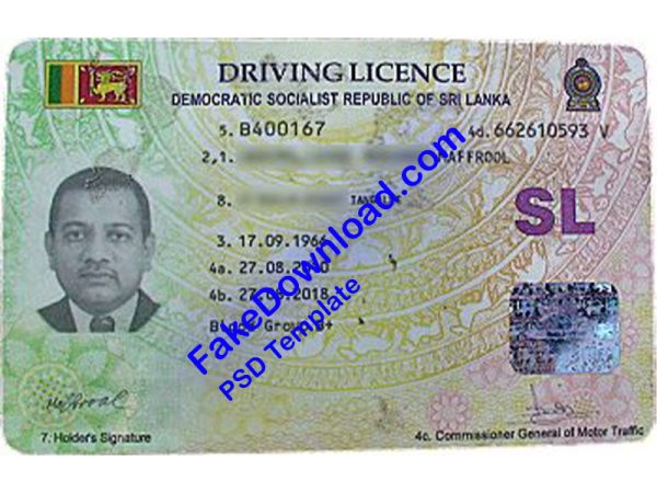 Sri Lanka Driver License (psd)