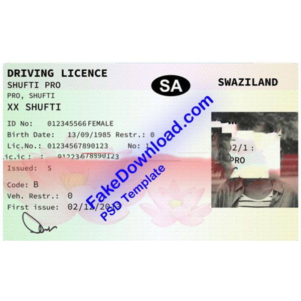 Swaziland Driver License (psd)
