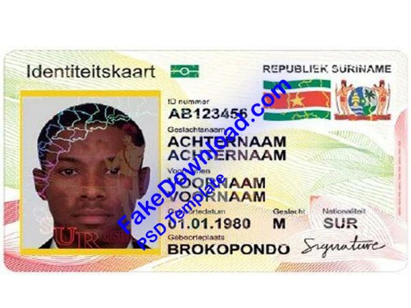 Suriname national id card (psd)