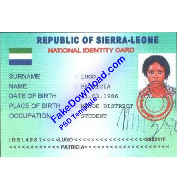 Sierra Leone national id card (psd)