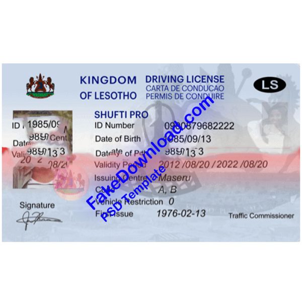 Lesotho Driver License (psd)