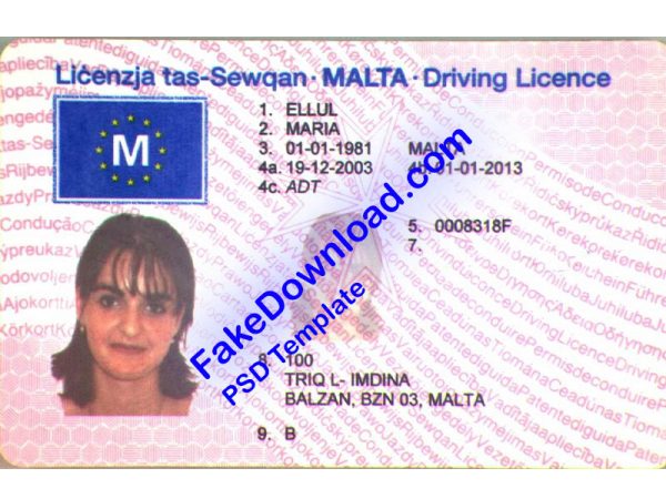 Malta Driver License (psd)