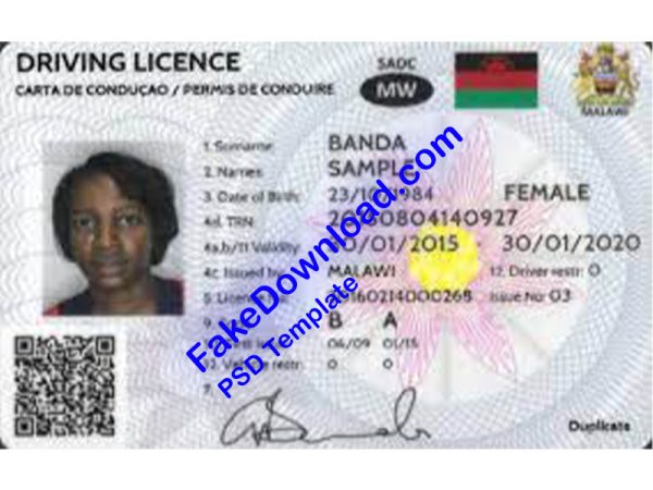 Malawi Driver License (psd)