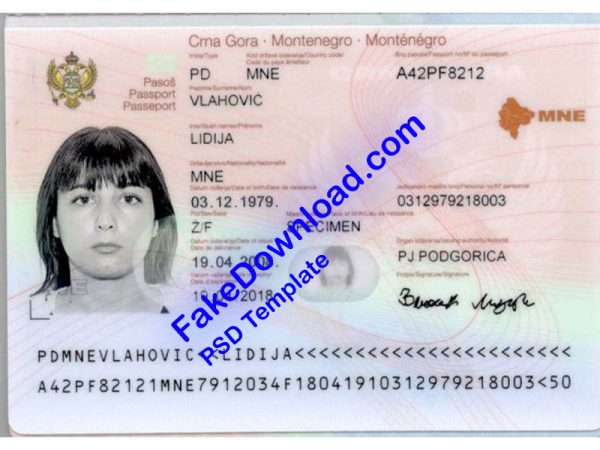 Montenegro Passport (psd)