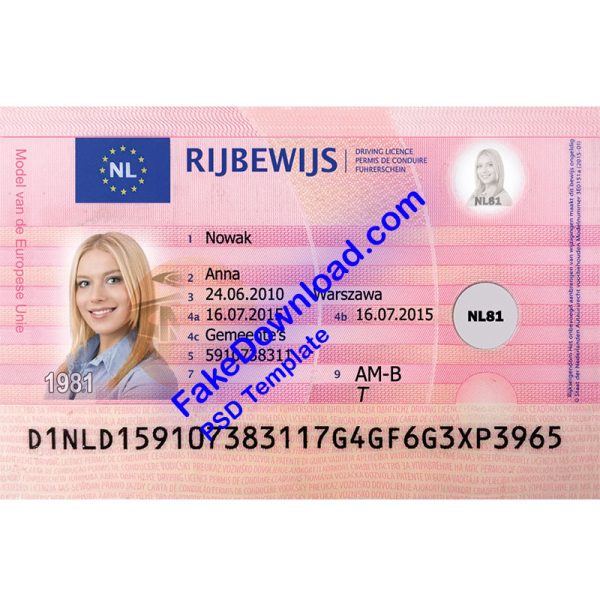 Netherlands Driver License (psd)