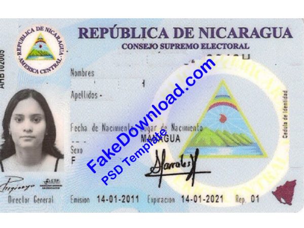 Nicaragua national id card (psd)