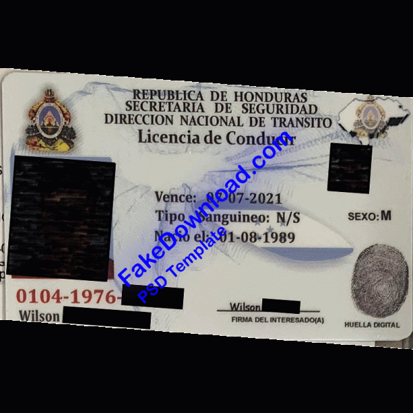Honduras Driver License (psd)