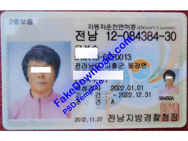 South Korea Driver License (psd)
