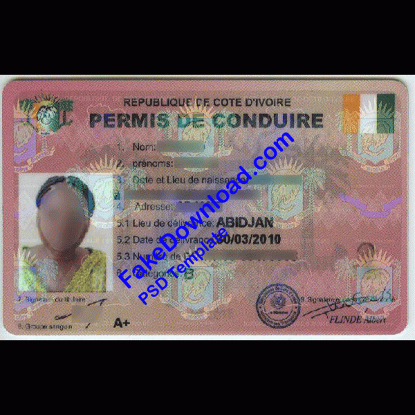 Côte d’Ivoire Driver License (psd)