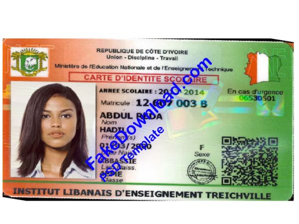 Côte d'Ivoire national id card (psd)
