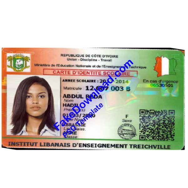 Côte d'Ivoire national id card (psd)