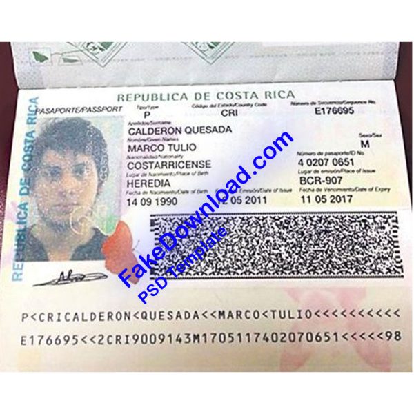Costa Rica Passport (psd)
